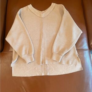 Aerie Beige Tan Women's Sweatshirt Sweater Off The Shoulder Stretch Oversized